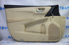 Door trim card front left Toyota Camry v55 15-17 usa beige with beige insert leather, rubber armrest, tear, for dry cleaning