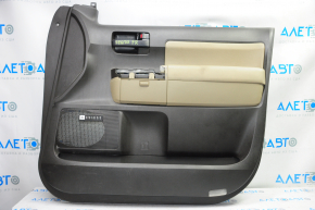Door trim card front right Toyota Sequoia 08-11 black with beige insert leather, armrest rubber, JBL, scratches