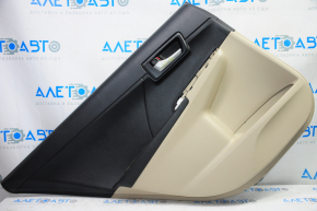 Door trim card rear left Toyota Camry v50 12-14 usa beige with black insert plastic, armrest rubber, scratches, for dry cleaning