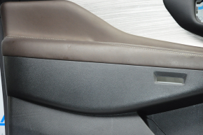 Door trim card front left Nissan Murano z52 15-17 black with brown insert leather, molding gray gloss, under memory on armrest, tear, scratches