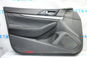 Door trim card front left Nissan Maxima A36 16-18 black with black insert leather, armrest leather, molding gray gloss, scratches, bumps