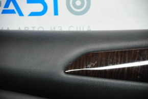 Door trim card front left Nissan Pathfinder 13-16 black with black insert leather, armrest leather, molding under wood gloss, under seat memory, tears, scratches