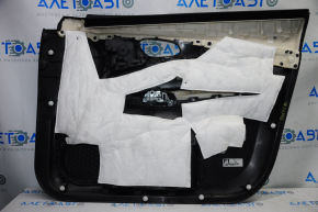 Door trim card front left Nissan Rogue 14-16 black with black insert plastic, armrest leather, molding graphite gloss, scratches