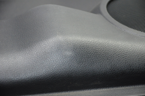Door trim card front left Nissan Rogue 14-16 black with black insert plastic, armrest leather, molding graphite gloss, scratches
