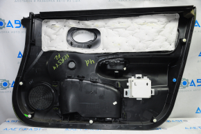 Door trim card front left Nissan Versa 12-19 usa black with black insert plastic, under fur window lifter, scratches