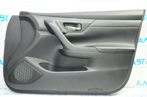 Door trim card front right Nissan Altima 13-18 black with black insert leather, scratches, cut