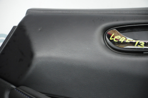 Door trim card front right Nissan Leaf 13-17 black with black insert leather, armrest leather, scratches, tears