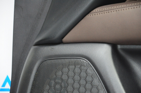 Door trim card front right Infiniti JX35 QX60 13-15 black with brown insert leather, armrest leather, molding under wood gloss, scratches, pokes