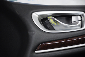 Door trim card front right Infiniti JX35 QX60 13-15 black with brown insert leather, armrest leather, molding under wood gloss, scratches, pokes