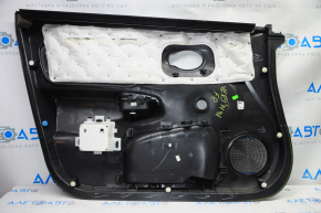 Door trim card front right Nissan Versa 12-19 usa black with black insert plastic, under fur window lifter, scratches