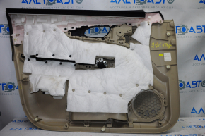 Door trim card front right Nissan Rogue 14-16 beige with beige insert plastic, molding graphite gloss, armrest leather, scratches