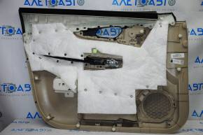 Door trim card front right Nissan Rogue 14-16 beige with beige insert plastic, molding under carbon gloss, armrest leather