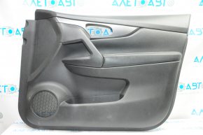 Door trim card front right Nissan Rogue 14-16 black with black insert plastic, molding graphite gloss, armrest leather, scratches