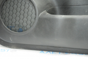 Door trim card front right Nissan Rogue 14-16 black with black insert plastic, molding graphite gloss, armrest leather, scratches