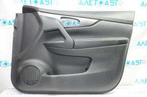 Door trim card front right Nissan Rogue 14-16 black with black insert plastic, molding graphite gloss, armrest leather, scratches