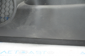 Door trim card front right Nissan Rogue 14-16 black with black insert plastic, molding under carbon gloss, armrest leather, scratches