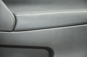 Door trim card front right Nissan Rogue 14-16 black with black insert plastic, molding under carbon gloss, armrest leather, scratches