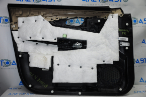 Door trim card front right Nissan Rogue 14-16 black with black insert plastic, molding under carbon gloss, armrest leather, scratches, tear