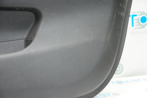Door trim card front right Nissan Rogue 14-16 black with black insert plastic, molding under carbon gloss, armrest leather, scratches, tear