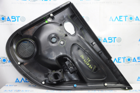 Door trim card rear left Nissan Versa 12-19 usa black with black insert plastic, under fur window lifter, scratches