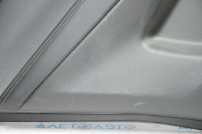 Door trim card rear left Nissan Rogue 14-16 black with black insert plastic, molding under carbon gloss, armrest leather, scratches, creased
