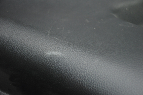 Door trim card rear left Nissan Rogue 14-16 black with black insert plastic, molding under carbon gloss, armrest leather, scratches, creased