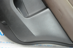 Door trim card rear right Infiniti JX35 QX60 13-13 black with brown insert leather, armrest leather, molding under wood gloss, under tweeter, scratches, bumps