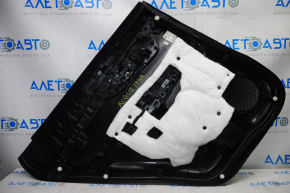 Door trim card rear right Nissan Rogue 14-16 black with black insert plastic, molding black gloss, armrest leather, scratches, tear