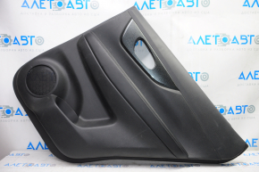 Door trim card rear right Nissan Rogue 14-16 black with black insert plastic, molding under carbon gloss, armrest leather, scratches
