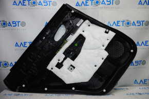 Door trim card rear right Nissan Rogue 14-16 black with black insert plastic, molding under carbon gloss, armrest leather, scratches