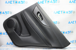 Door trim card rear right Nissan Rogue 14-16 black with black insert plastic, molding graphite gloss, armrest leather, scratches