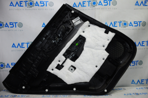Door trim card rear right Nissan Rogue 14-16 black with black insert plastic, molding graphite gloss, armrest leather, scratches