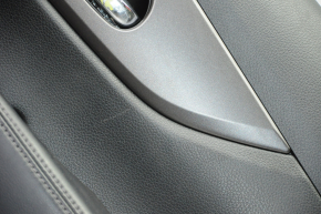 Door trim card rear right Nissan Rogue 14-16 black with black insert plastic, molding graphite gloss, armrest leather, scratches