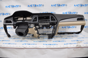 Dashboard front panel without AIRBAG Hyundai Sonata 15-17 beige trim, crack along AIRBAG contour, scratches