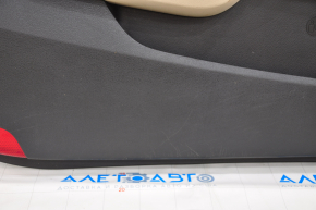 Door trim card front left Hyundai Sonata 15-19 beige with beige insert plastic, leather armrest, gray molding, for cleaning, scratch