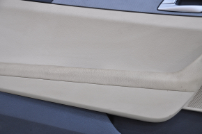 Door trim card front left Hyundai Sonata 15-19 beige with beige insert plastic, leather armrest, gray molding, for cleaning, scratch