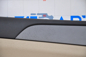 Door trim card front left Hyundai Sonata 15-19 beige with beige insert plastic, leather armrest, gray molding, for cleaning, scratch