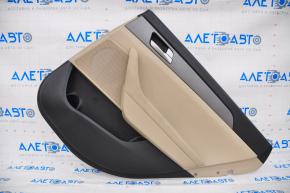 Door trim card rear right Hyundai Sonata 15-17 black with beige insert plastic, armrest leather, gray molding structure, scratch