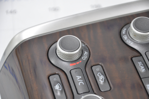 Climate control and audio control Nissan Pathfinder 13-16 without navigation wood grain scratched and rubbed overlay, scratch on the knob