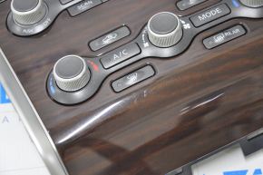 Climate control and audio control Nissan Pathfinder 13-16 without navigation wood grain scratched and rubbed overlay, scratch on the knob
