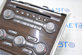 Climate control and audio control Nissan Pathfinder 13-16 without navigation wood grain scratched and rubbed overlay, scratch on the knob