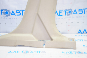 Lower right center pillar trim Nissan Rogue 14-20 beige, without plug, plastic turned white, scratch