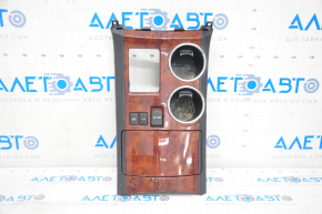 Center console trim with cup holder Toyota Highlander 11-13 dark wood, scratches