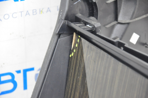 Central console armrest and cup holders Tesla Model S 12-15 pre-restoration, black leather, with wood inserts, gray armrest, chips on the insert