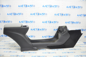 Central console armrest and cup holders Tesla Model S 12-15 pre-restoration, black leather, with wood inserts, gray armrest, chips on the insert