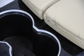 Armrest with cup holders center console Tesla Model X 16-21 leather beige, worn, scratches