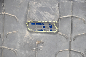 Rear underbody protection Tesla Model S 12-15 pre-restoration missing fragment, tears, dented fastening, rubbed