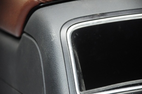 Central console armrest and cup holders Audi A4 B8 13-16 rest leather black with brown, wood insert brown structure, scratches