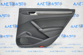 Door trim card rear right VW Passat b8 16-19 USA black with dark gray wood trim, broken fastener