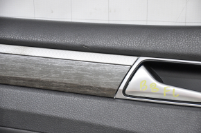 Door trim card front left VW Passat b8 16-19 USA black with dark gray wood trim fasteners breaks, leather tear, scratch on trim
